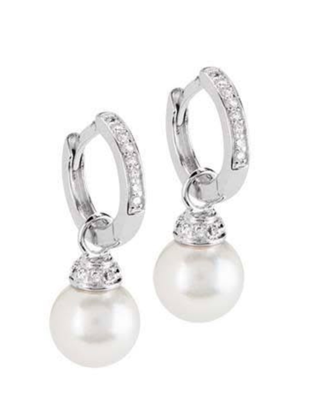 Origami Owl silver pave mini hoops with pearl drops